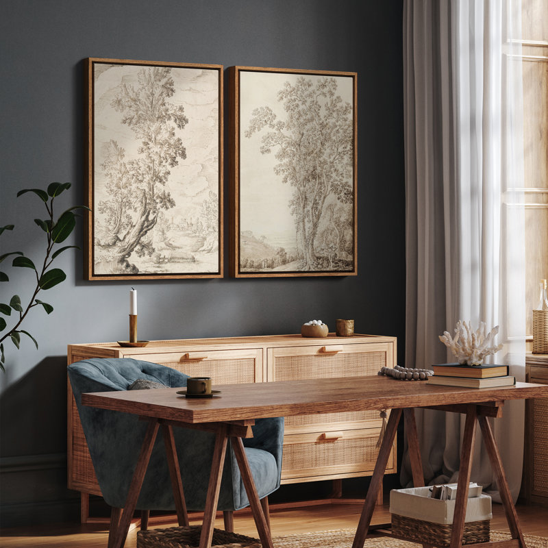 Art mural encadré rétro antique classique pour chambre à coucher, Naturel, H 24 po x l 16 po