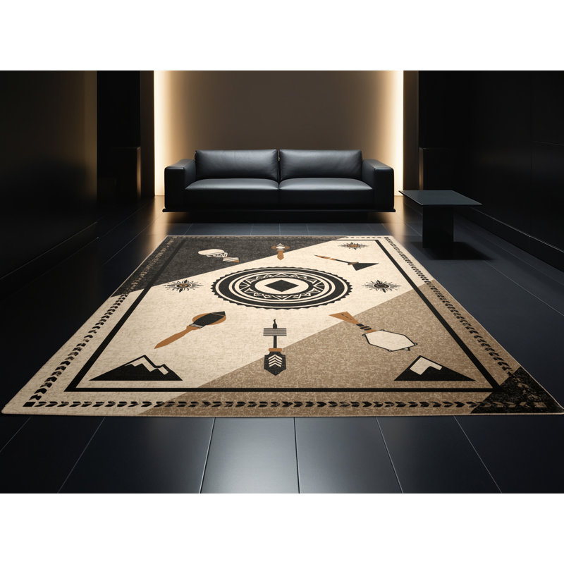 Tapis beige moelleux moelleux à motif géométrique rustique Steinber, 2 x 5