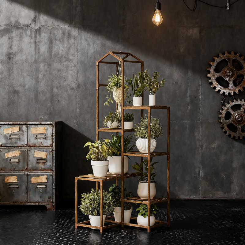 Support de plante d'angle à 10 niveaux pour plantes d'intérieur, support de tablette en forme de toit peu encombrant avec dispositif de suspension, assemblage robuste sans outils pouvant supporter jusqu'à 180 lb