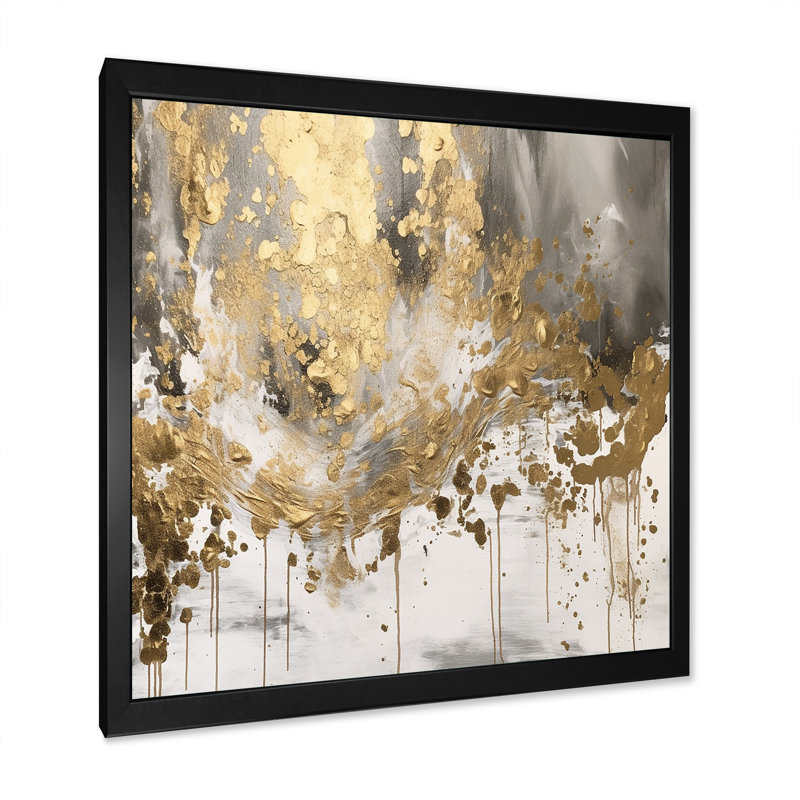 Goutte dorée moderne - art mural abstrait, Impression encadrée, H 16 po x l 16 po, Noir