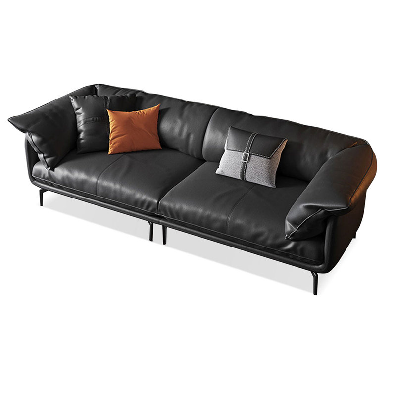 Canapé modulaire noir en cuir véritable, 4, H 34,25 po x l 110,24 po x P 37,4 po