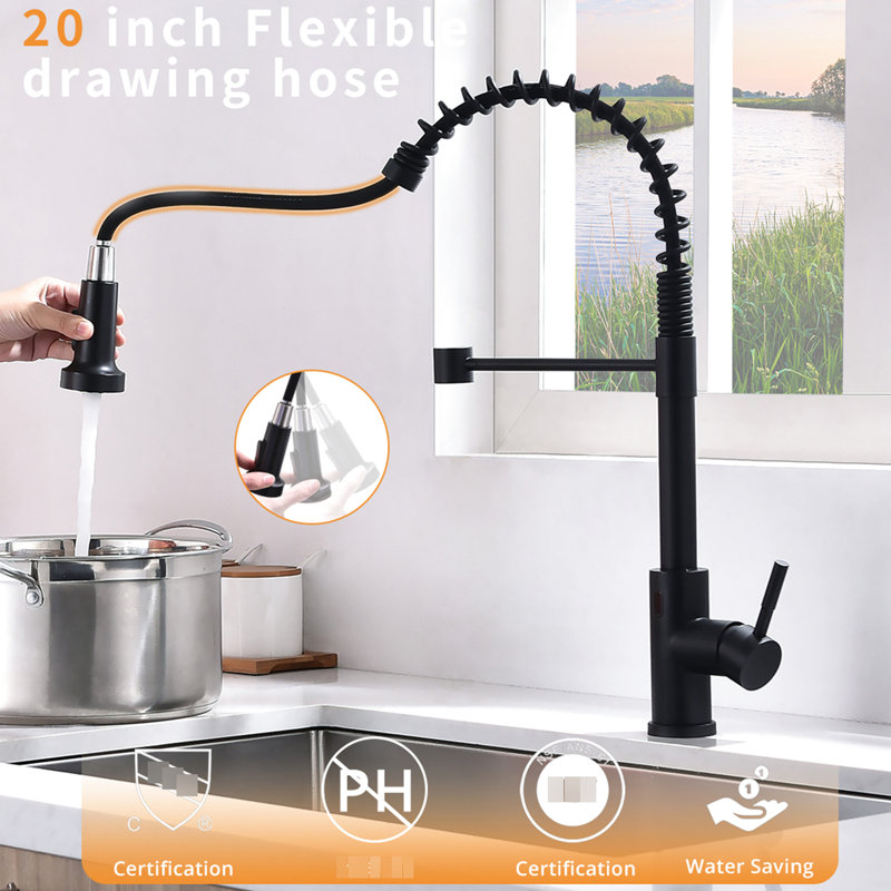 Automatic Smart Kitchen Faucet - Black, Touchless, Hands , Ceramic Filler, Brass, Look Black Sink Stylish, Matte Black
