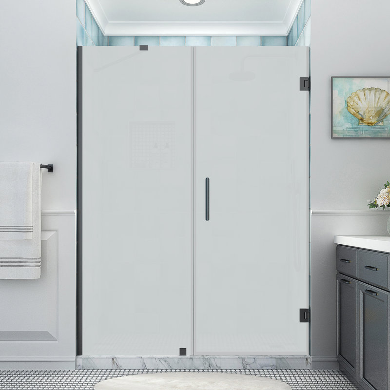 Belmore XL 65.25 - 66.25 in. W x 80 in. H Frameless Hinged Shower Door with StarCast Glass, Stainless Steel, Frosted Glass