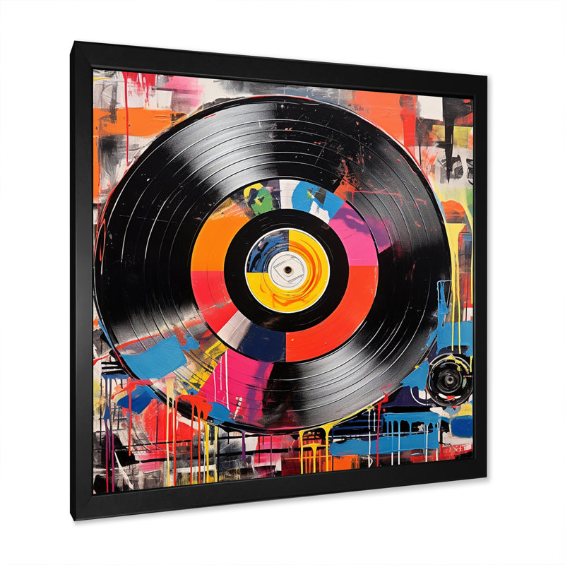 Coloré rétro vinyle III - Disques vinyle, art mural, H 16 po x l 16 po x P 1 po, Cadre simple noir