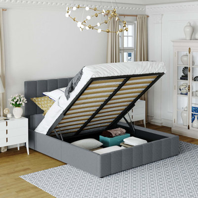 Upholstered Platform bed with a Hydraulic Storage System