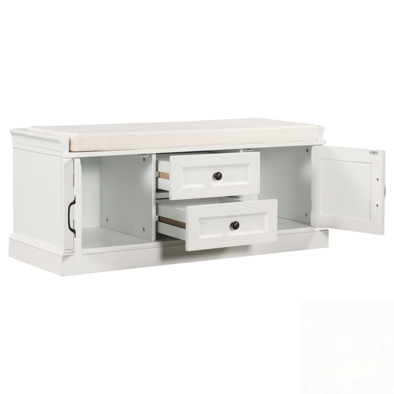 Banc de rangement avec 2 tiroirs et 2 armoires, Blanc