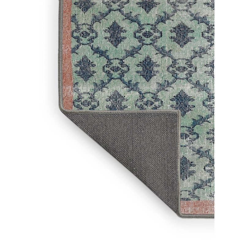 Tapis traditionnel vert / orange, Rectangle 5 pi x 7 pi