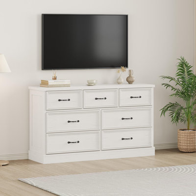 7 Drawer Dresser for Bedroom, 55'' Wide Wooden Dressers with Metal Handle, Mid Century Modern Chest of Drawers Closet