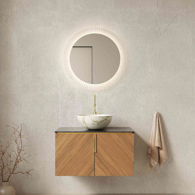 Meuble-lavabo 30 po, armoire de rangement flottante en contreplaqué pour salle de bain avec double comptoir en pierre frittée et cuve en céramique à motif de pierre