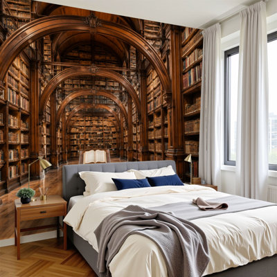 Peel and Stick Wallpaper Library Bookshelf Vintage College Library Ancient Books Archway Grand Wall Murals 100"H x 144"W Removable PVC Wall Paper Self-Adhesive Wall Decor for Bedroom Living Room Home Office