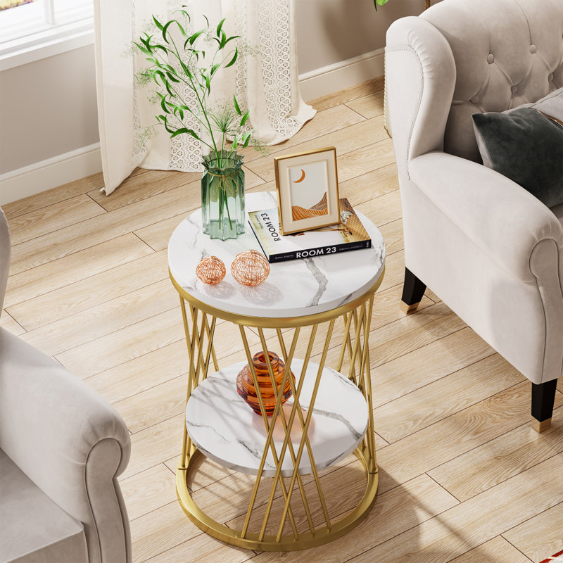 Frame End Table, Gold, White