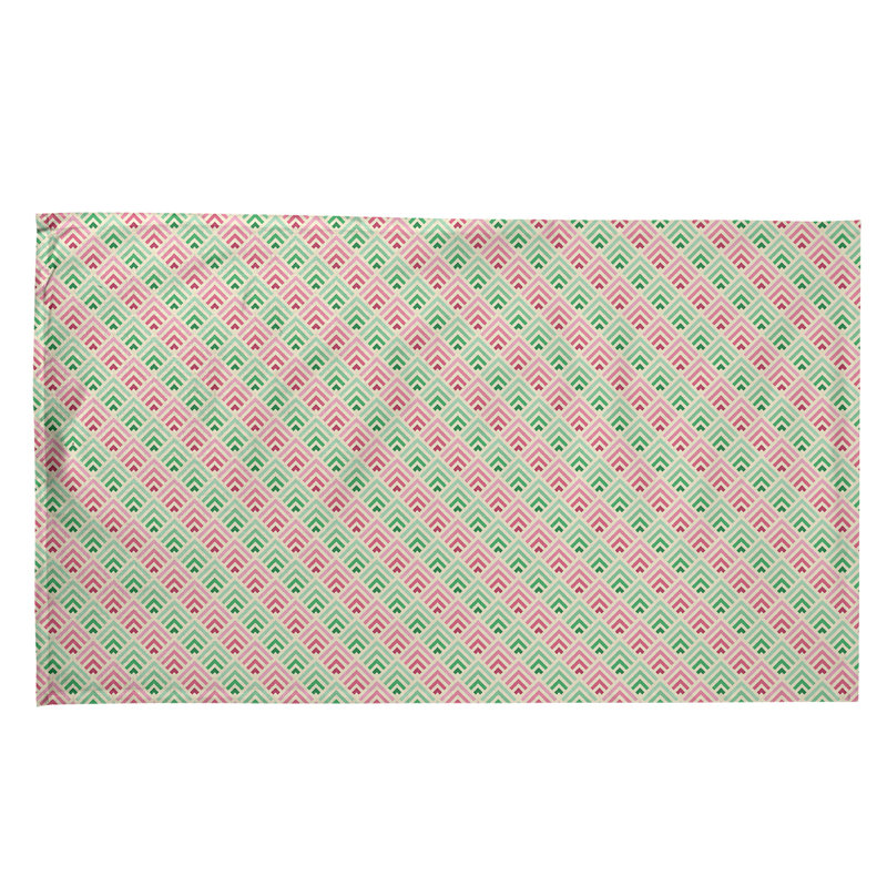 Torchon à motif géométrique à rayures, Rose/vert, Polyester sergé