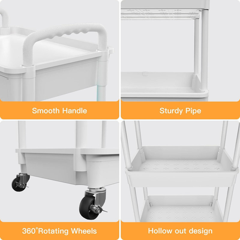 5 Tier Rolling Utility Cart with Drawer,Utility Cart Made of Multifunctional Storage Organizer Tool, White