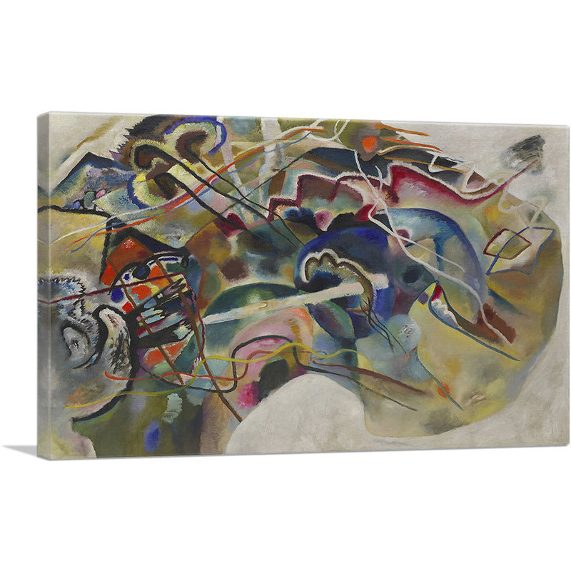 Peinture avec bordure blanche 1913 par Wassily Kandinsky - reproduction d'art sur toile tendue, H 12 po x l 18 po x 1,5 po