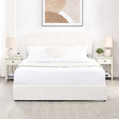 Lit grand format sans sommier tapissier avec tiroirs en métal et structure en métal avec rangement en plastique rembourré Boucle