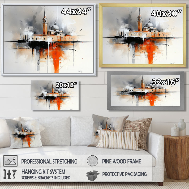 Aquarelle de Venise, architecture III - art mural de Venise, H 16 po x l 32 po, Argent argent