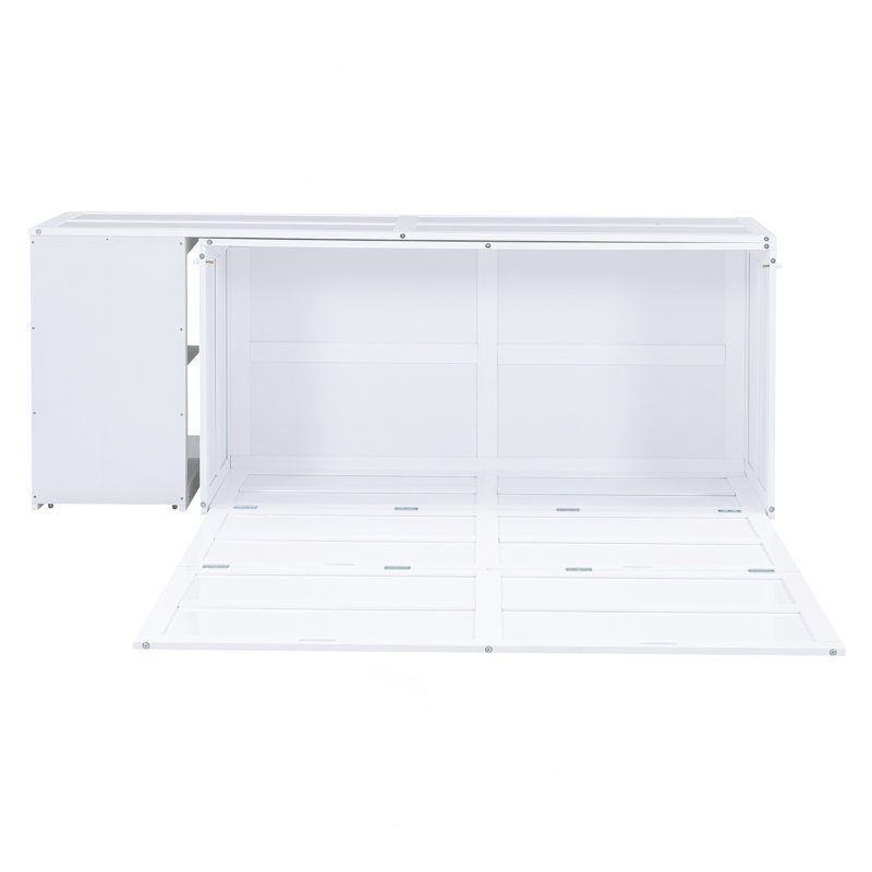 Queen Size Murphy Bed With Rotable Desk, White