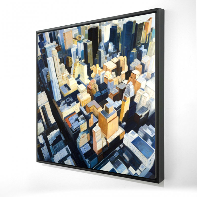 Manhattan Empire State Building Canvas - Blue Frame Wall Art, 25.25" H x 25.25" W