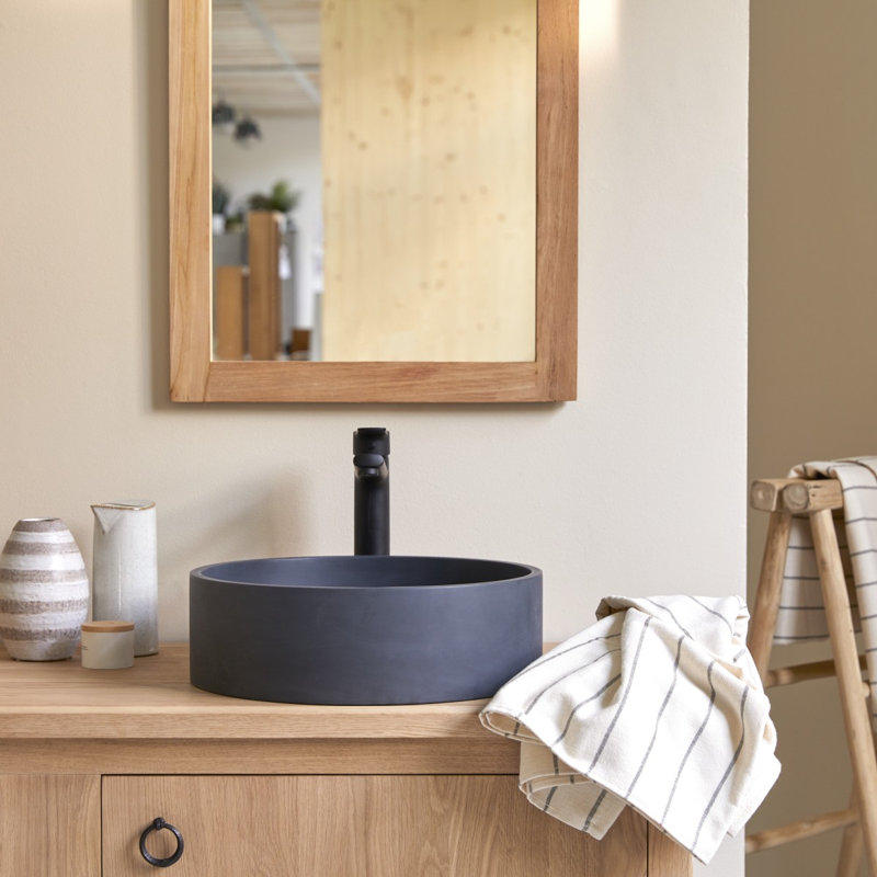 Gina Round Black Terrazzo Bathroom Sink, Black