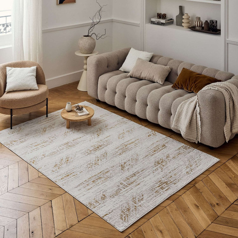Carmel Modern Abstract Cream/Gold Area Rug, Rectangle 240 x 340 cm