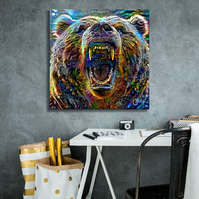 Toile épique «Bear» par Pierre Gavidia, épopée, 26 po x 26 po, H 26 po x l 26 po