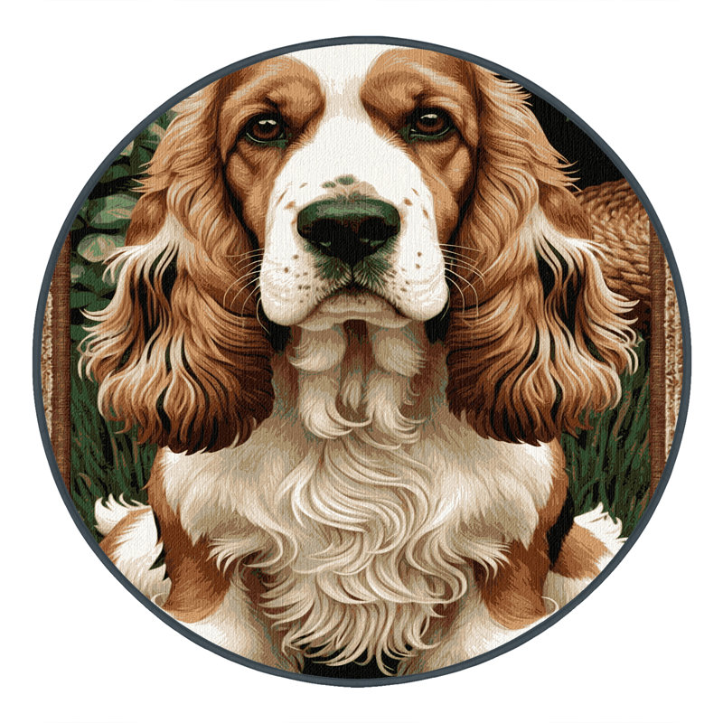 Washable English Cocker Spaniel Dogs Area Rug, Round 6'