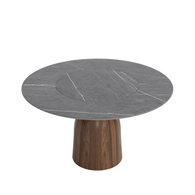 Embed Lazy Susan Round Glossy Stone Jaihao Solid Wood Pedestal Base