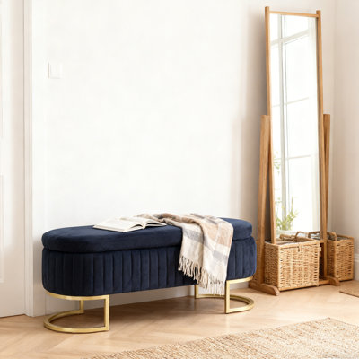 Banc d'entrée 1 pièce avec rangement caché, banc de bout de lit avec coussin en velours et pieds en métal pour la chambre à coucher, le vestibule, le décor du salon, (L 50 po x l 27 po x H 16 po), noir