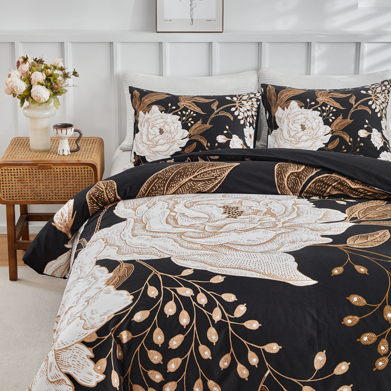 All-Season Boho Fluffy Floral Microfiber Comforter Set, Queen Comforter + 2 Standard Pillowcases, Floral 7