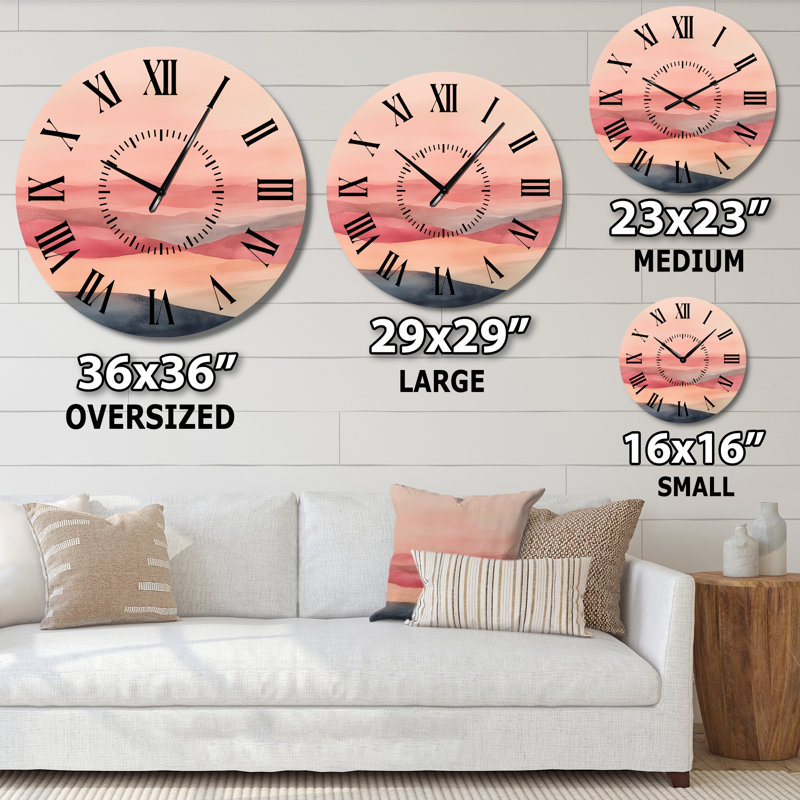 Horloge murale silencieuse contemporaine en métal rose « Fragmented Terrain in Blush », Grand