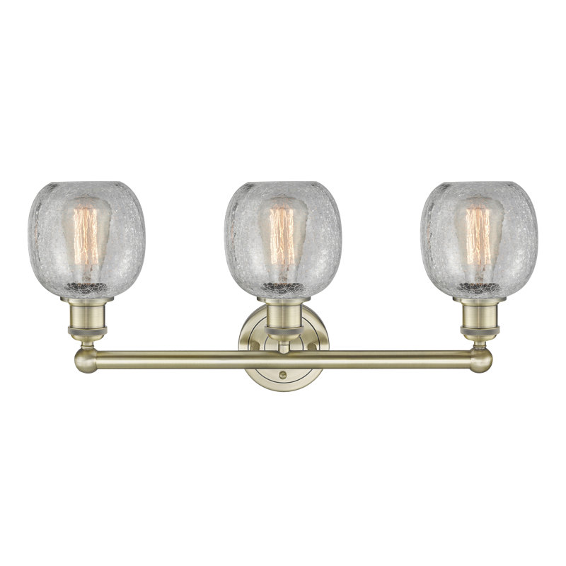 Éclairage pour meuble-lavabo de salle de bain 24 po 3 lumières Carlucci, Transparent craquelé, Laiton antique