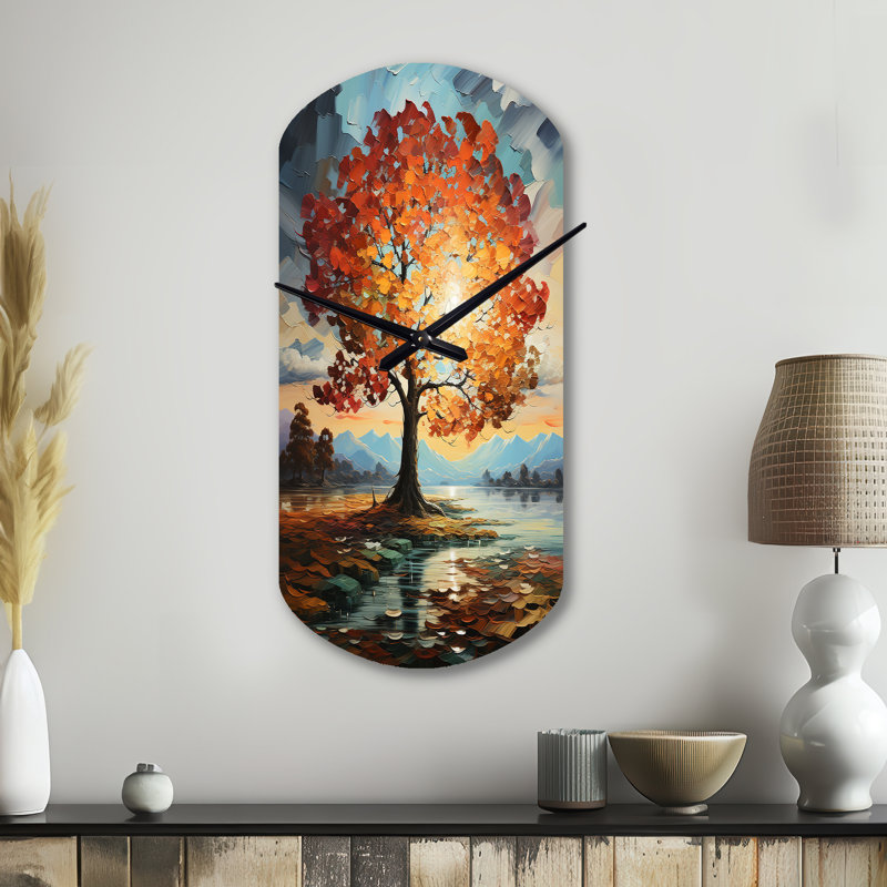 Horloge murale orange en forme d'érable, Grand