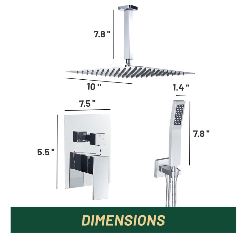 10" Ceiling Mounted Rainfall Shower Head Complete Shower System with Rough-in Valve, Chrome