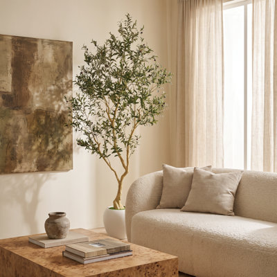 98" H Large Artificial Olive Tree with Round White Planter, Tall Faux Plant for Home Office Corner Decor