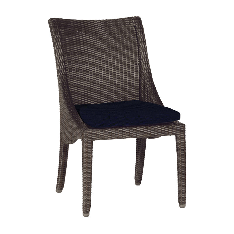 Athena Patio Dining Side Chair with Cushion, Black Walnut, Linen Navy, No Welt
