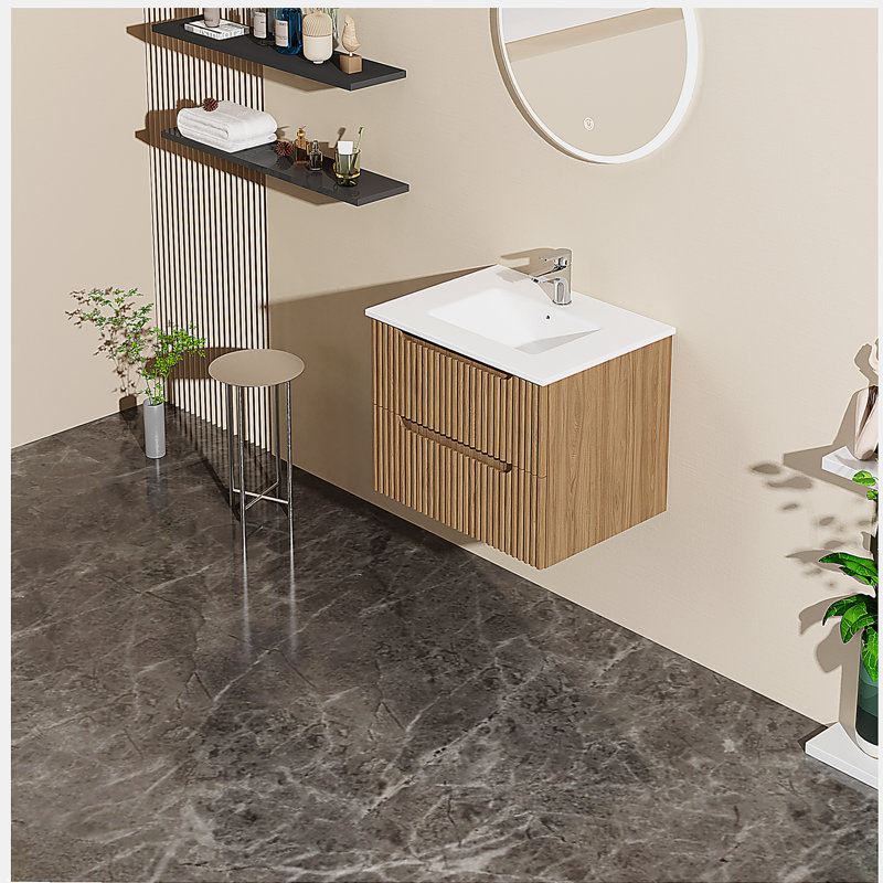 Meuble-lavabo mural 24 po avec lavabo flottant blanc Goodyo