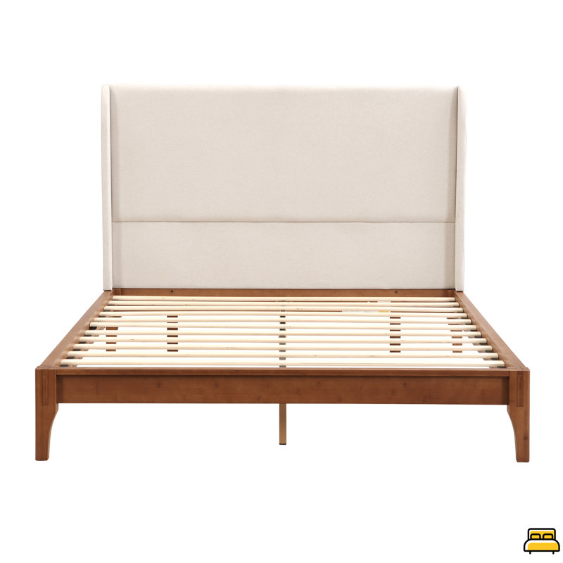 Lit plateforme très grand en bois de bambou sec de très grande taille, avec tête de lit tapissier de 48 po, facile à assembler