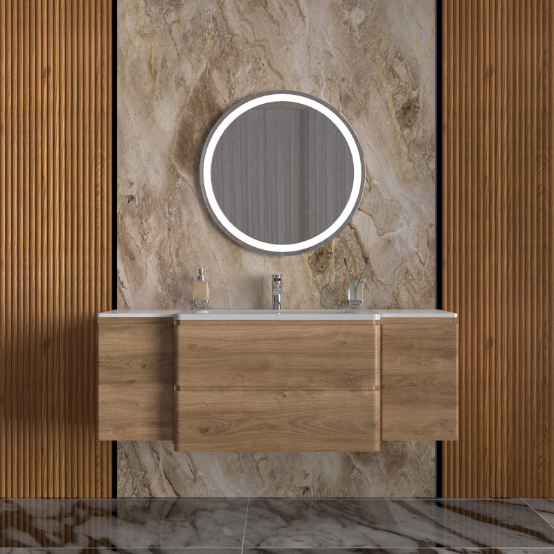Meuble-lavabo simple avec plateau 27,3 po Haislee, Teck naturel