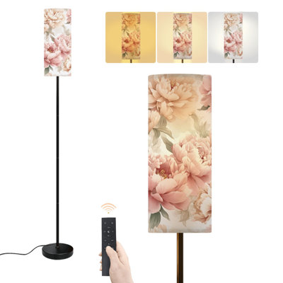 Floor Lamp Pink Peony Floral Botanical Soft Watercolor Flowers Elegant Romantic Dimmable Modern Standing Lamp with Remote Control Footswitch Bulb Lampshade Tall Pole Corner Lamp for Living Room Bedroom Office
