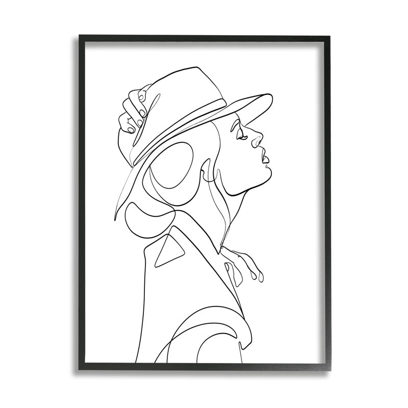 Femme à lignes noires fluides, mannequinat, abstraction, Giclée encadrée noir minuit, H 30 po x l 24 po
