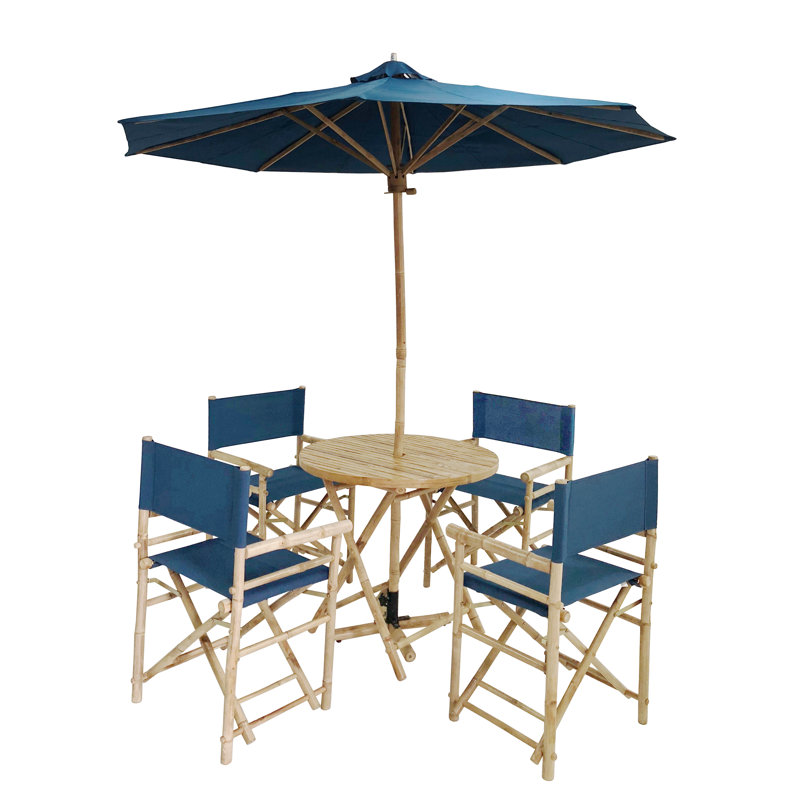 Ensemble repas 5 pièces avec parasol Atchison, Bleu marine