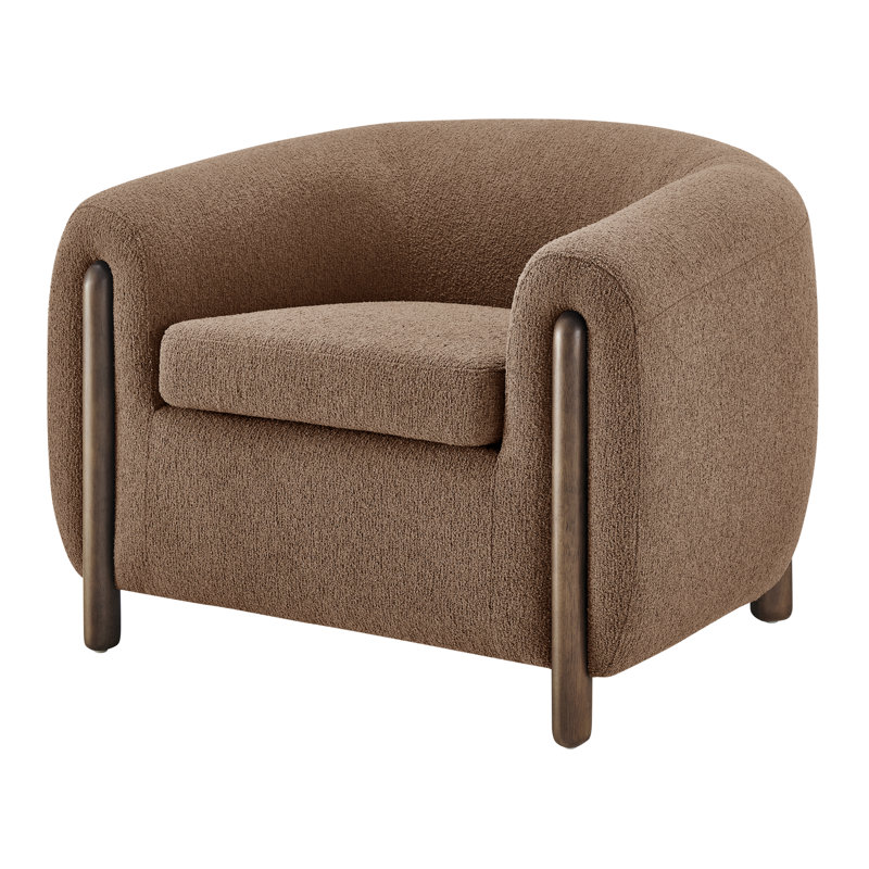 Leamon Fire-Resistant Upholstered Barrel Chair, 28" H x 38.5" W x 33" D, Palladian Brown Fabric