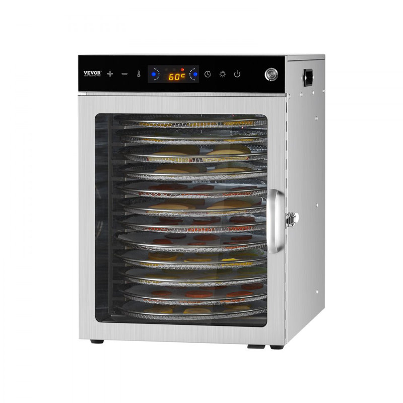 Déshydrateur alimentaire rotatif, 12 plateaux en acier inoxydable, séchoir électrique 800 W avec température réglable et minuterie de 24 heures, déshydrateur pour viande séchée, viande, fruits, légumes, herbes, friandises pour chiens
