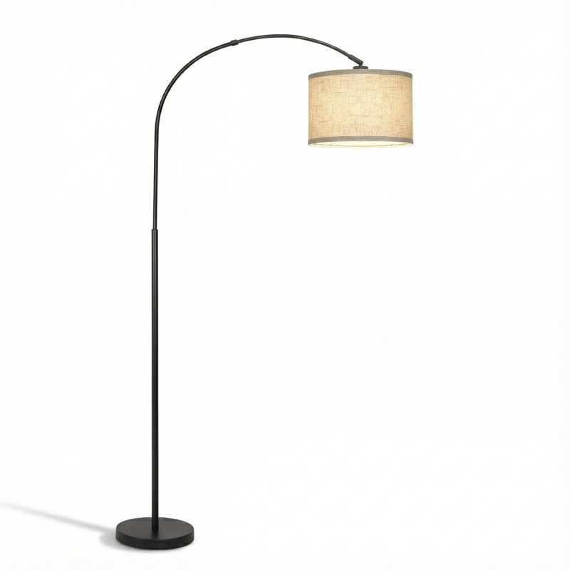 Arc Floor Lamps For Living Room, Modern Standing Lamp With Adjustable Hanging Drum Shade, Tall Pole Lamp With Foot Switch, Over Couch Arched Reading Light For Bedroom, Office (Black)