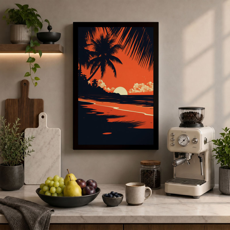 Sunset Tropical - Wrapped Canvas, 36x24 - 91.4 x 61.0 cm, Black Border