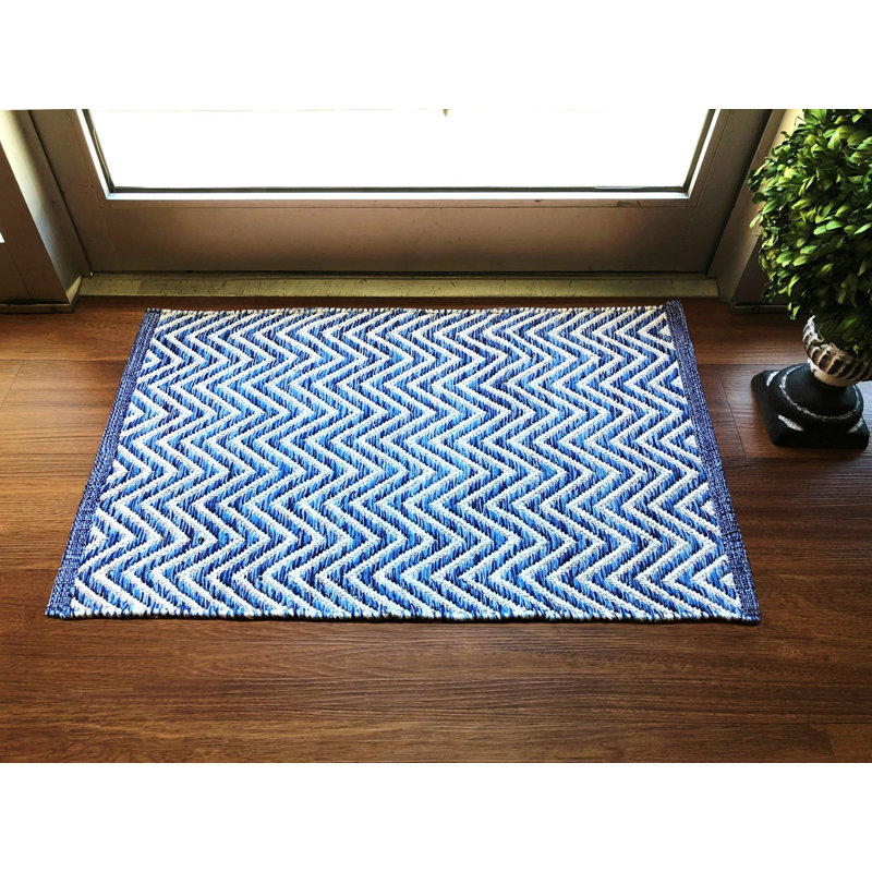 Jimena Non-Slip Chevron Indoor Doormat, Blue