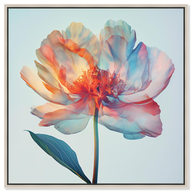Décoration murale pivoines sur toile , H 13 po x l 13 po, Argent, Cadre flottant