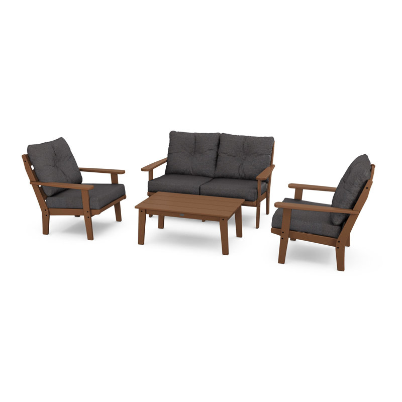 Lakeside 4-Piece Deep Seating Set, Black, Weathered Tweed
