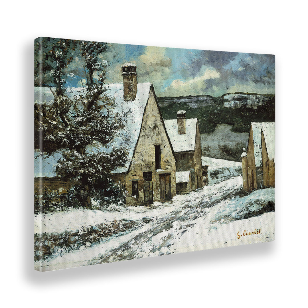 Wandbild Der Ausgang des Dorfes im Winter von Gustave Courbet