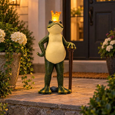 Solar Frog King Garden Statue with Lighted Crown, Resin Outdoor Animal Figurine for Lawn, Patio and Garden Decor